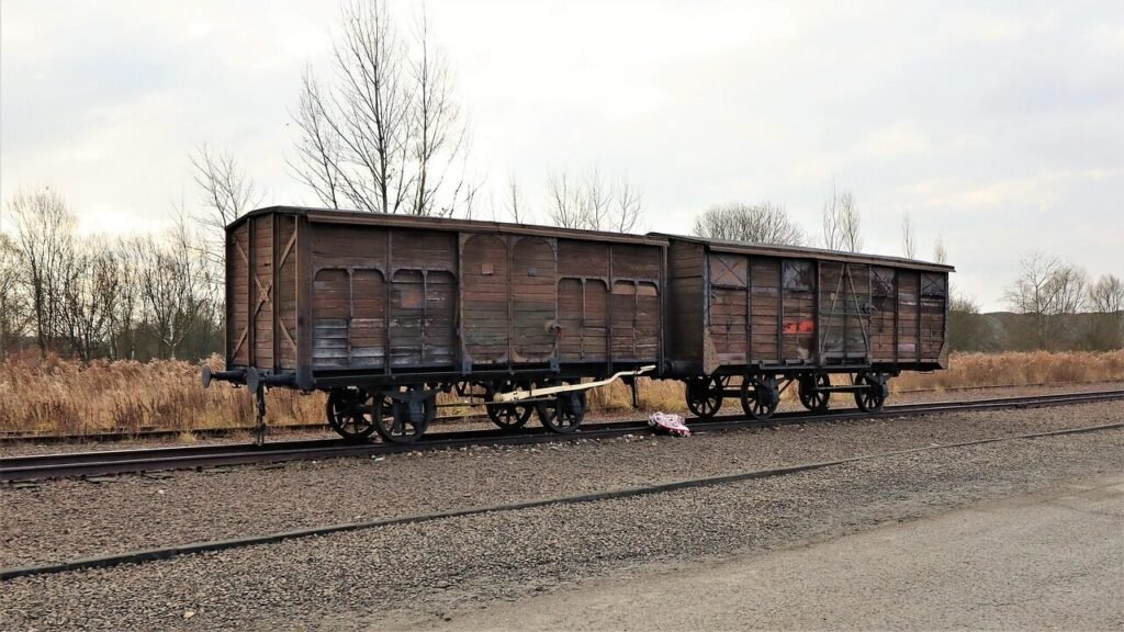 train, museum, war, memorial, prisoner, auschwitz, holocaust, transport, poland, birkenau, history